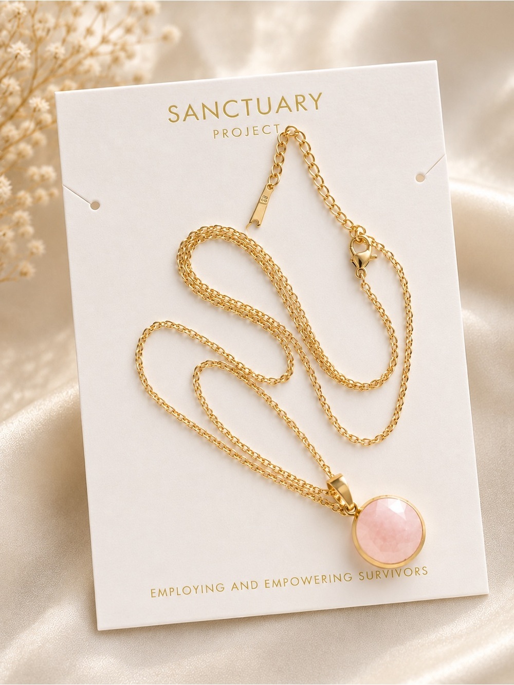 NWT Sanctuary Project Rose Serenity Necklace Gold Rose Quartz